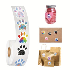 500PCS Animals Paw Print Sticker Roll Cat Dog Animals Paw Print Stickers