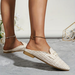 Women's Faux Pearl Mules Slip On Shoes
