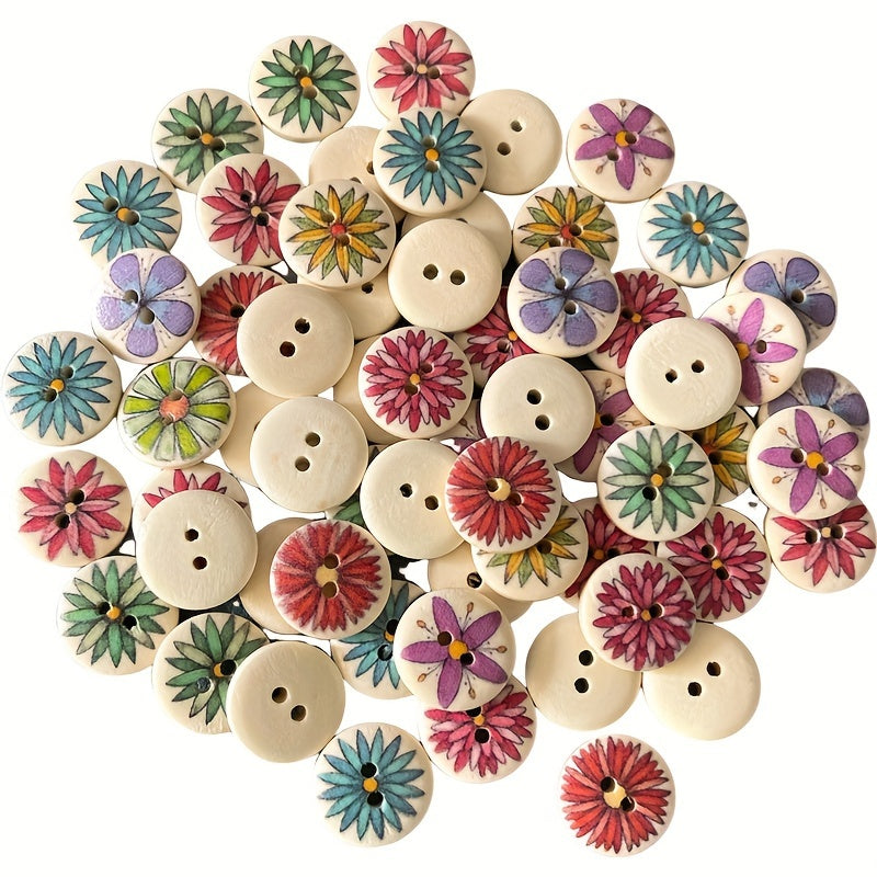 20pcs 2 Hole Wooden Round Mixed Pattern Painted Buttons For Sewing Crafts DIY