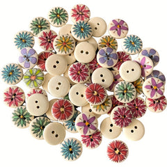 20pcs 2 Hole Wooden Round Mixed Pattern Painted Buttons For Sewing Crafts DIY