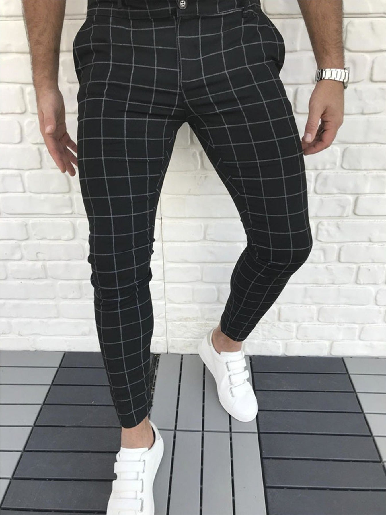Men's Checkered Slim Fit Pants