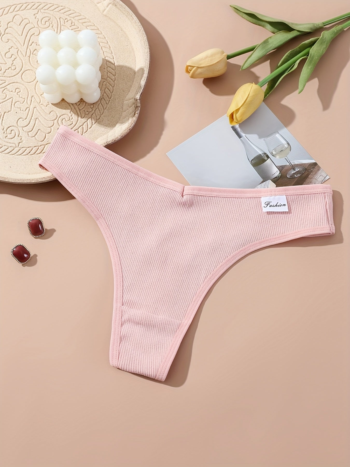 5pcs Ribbed Thongs Low Waist Intimates Panties Women's Lingerie