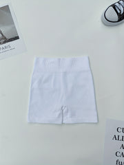3pcs High Waist Yoga Shorts Rib Knit Plain Butt Lifting Tummy Control Sporty Sho
