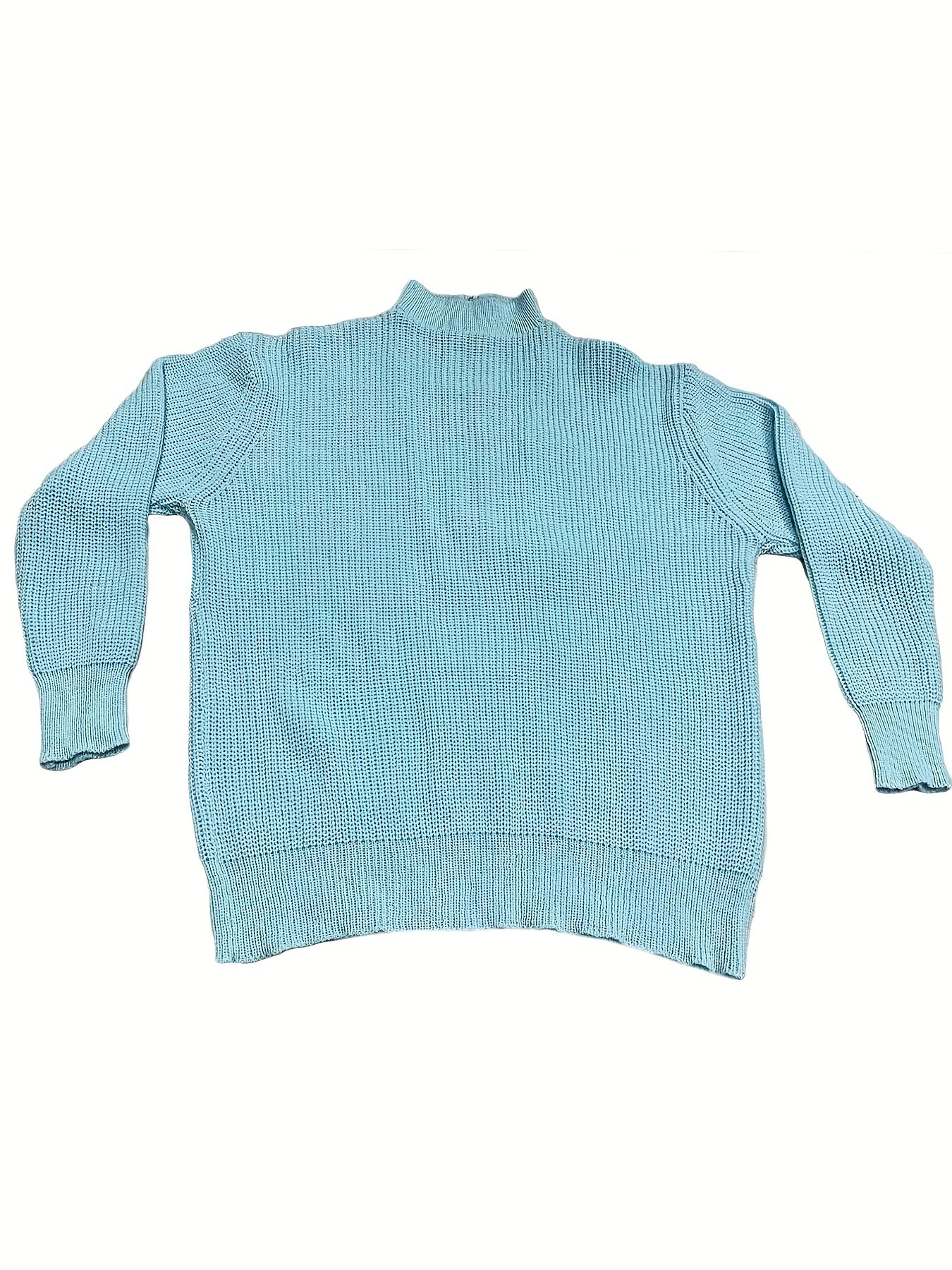 Ribbed Knit Half Zipper Lantern Sleeve Sweater