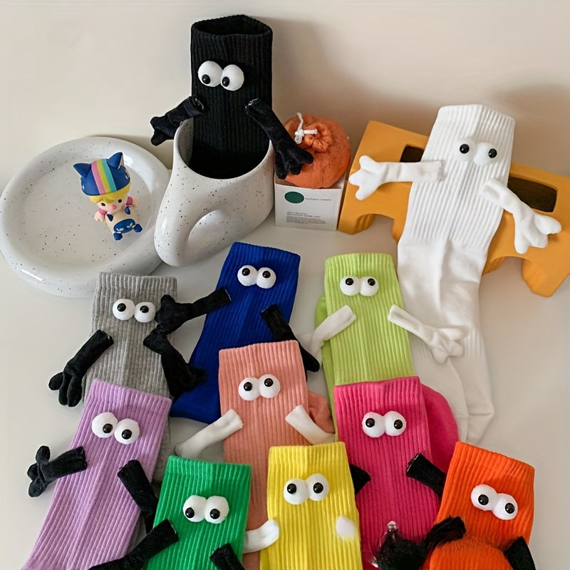 Funny Magnetic Holding Hands Cartoon Mid Calf Socks