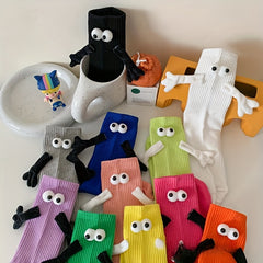 Funny Magnetic Holding Hands Cartoon Mid Calf Socks