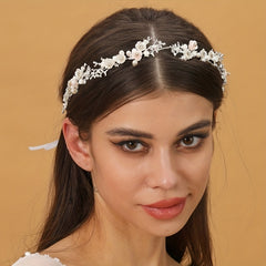 Faux Pearl Flower Hairband Tiara Rhinestone Bridal Headpiece