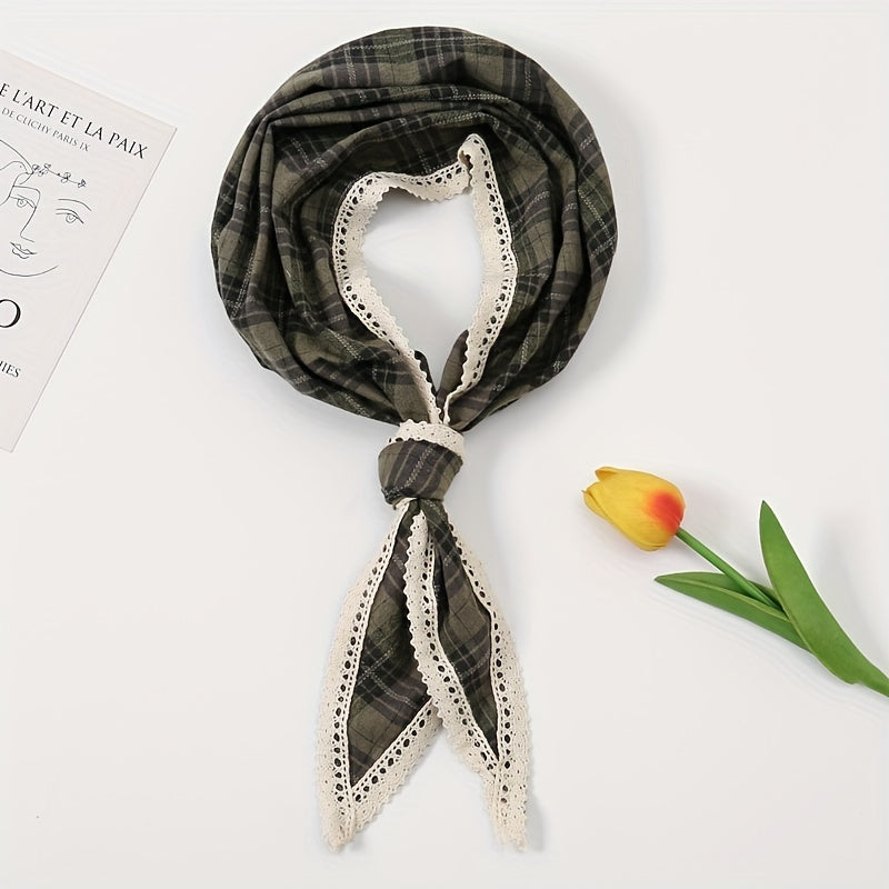 Brown Floral Lace Triangle Scarf Women Casual Hair Accessories Silk Scarf
