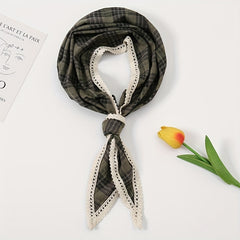 Brown Floral Lace Triangle Scarf Women Casual Hair Accessories Silk Scarf