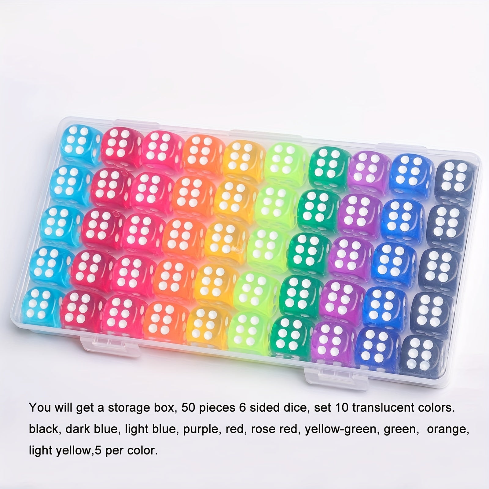 50pcs Multicolor Dice Set for Board Games 14mm, Math Learning Classroom