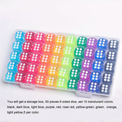 50pcs Multicolor Dice Set for Board Games 14mm, Math Learning Classroom