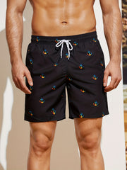 Coconut Palm Pattern Beach Shorts Men's Casual Waist Drawstring Summer Resort