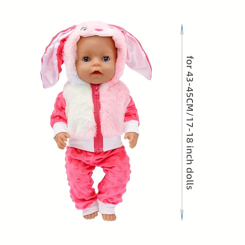 Easter Bunny Costume 2-Piece Set Pink Hoodie & Pants for 18" Dolls