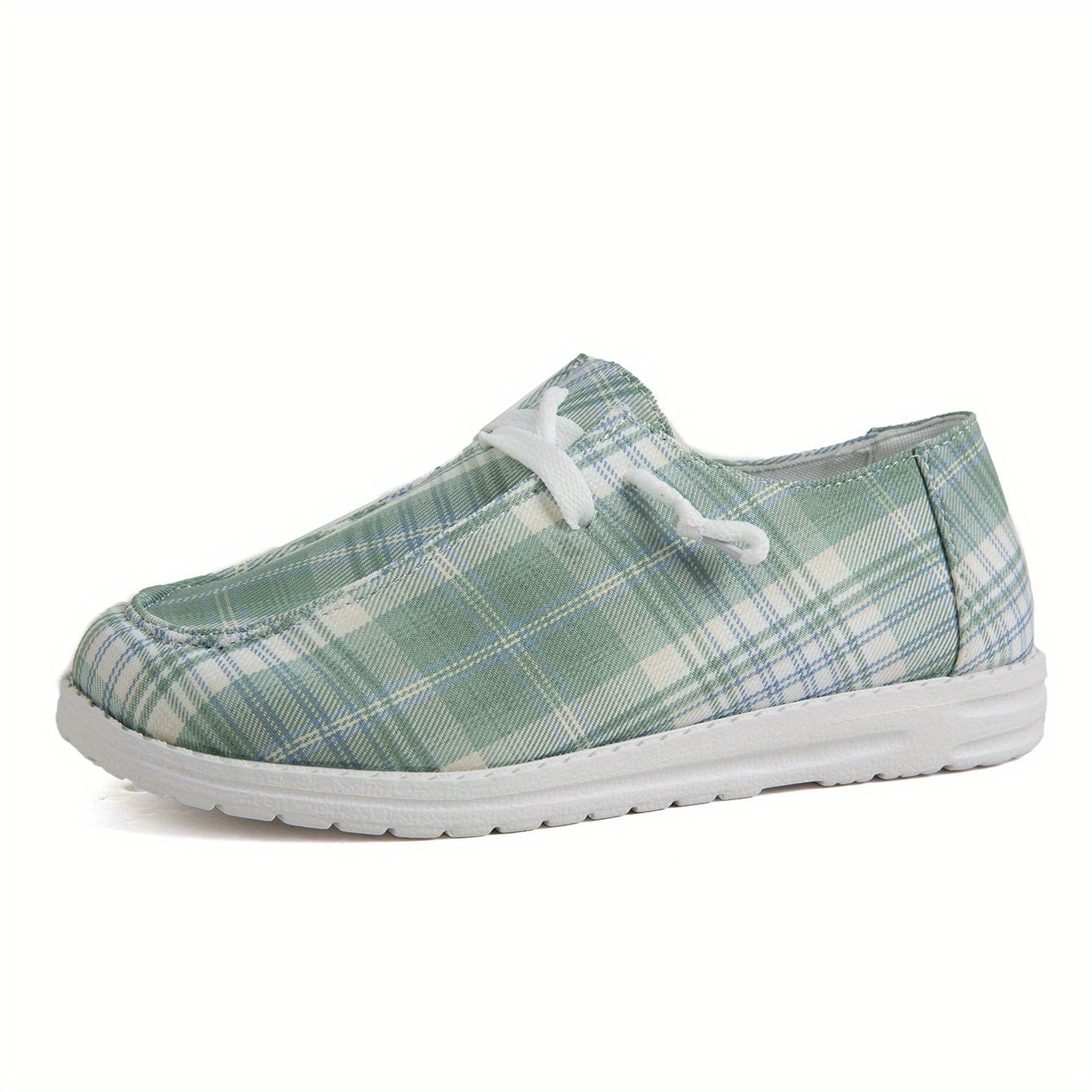 Light Green Plaid Pattern Canvas Shoes Lightweight Lace Up Outdoor Sneakers