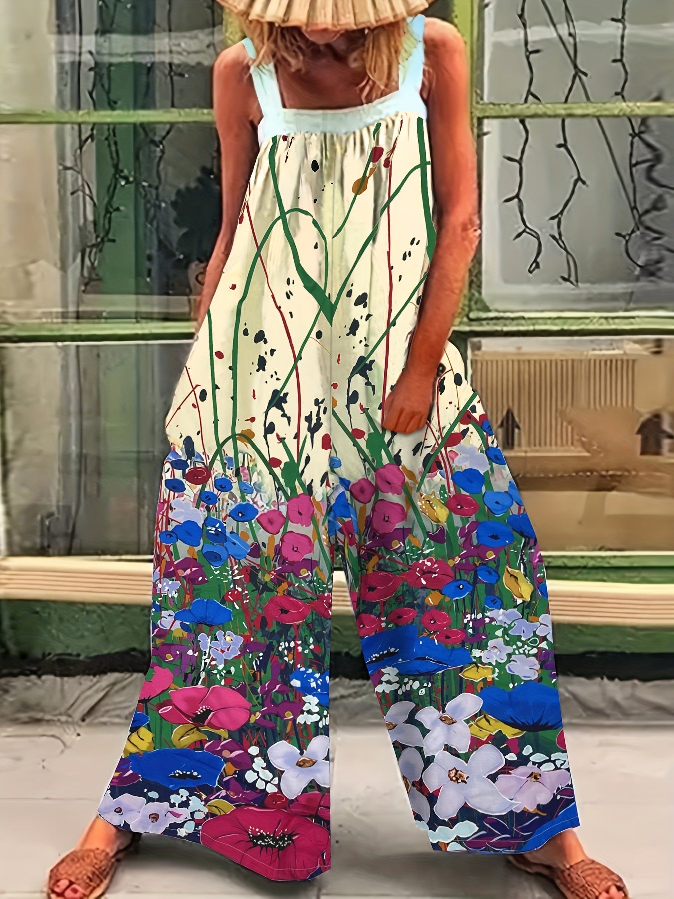 Floral Print Wide Leg Tank Jumpsuit