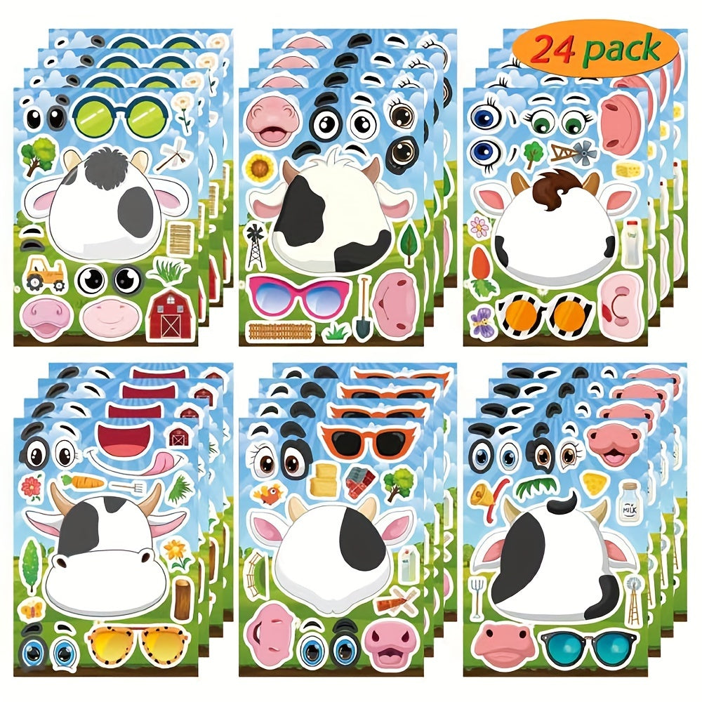 24pcs Farm Animal Cow Cartoon Stickers for Children - Animal Stickers