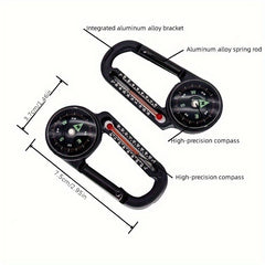 Multifunctional 3-in-1 Aluminum Keychain Carabiner w/ Compass Thermometer