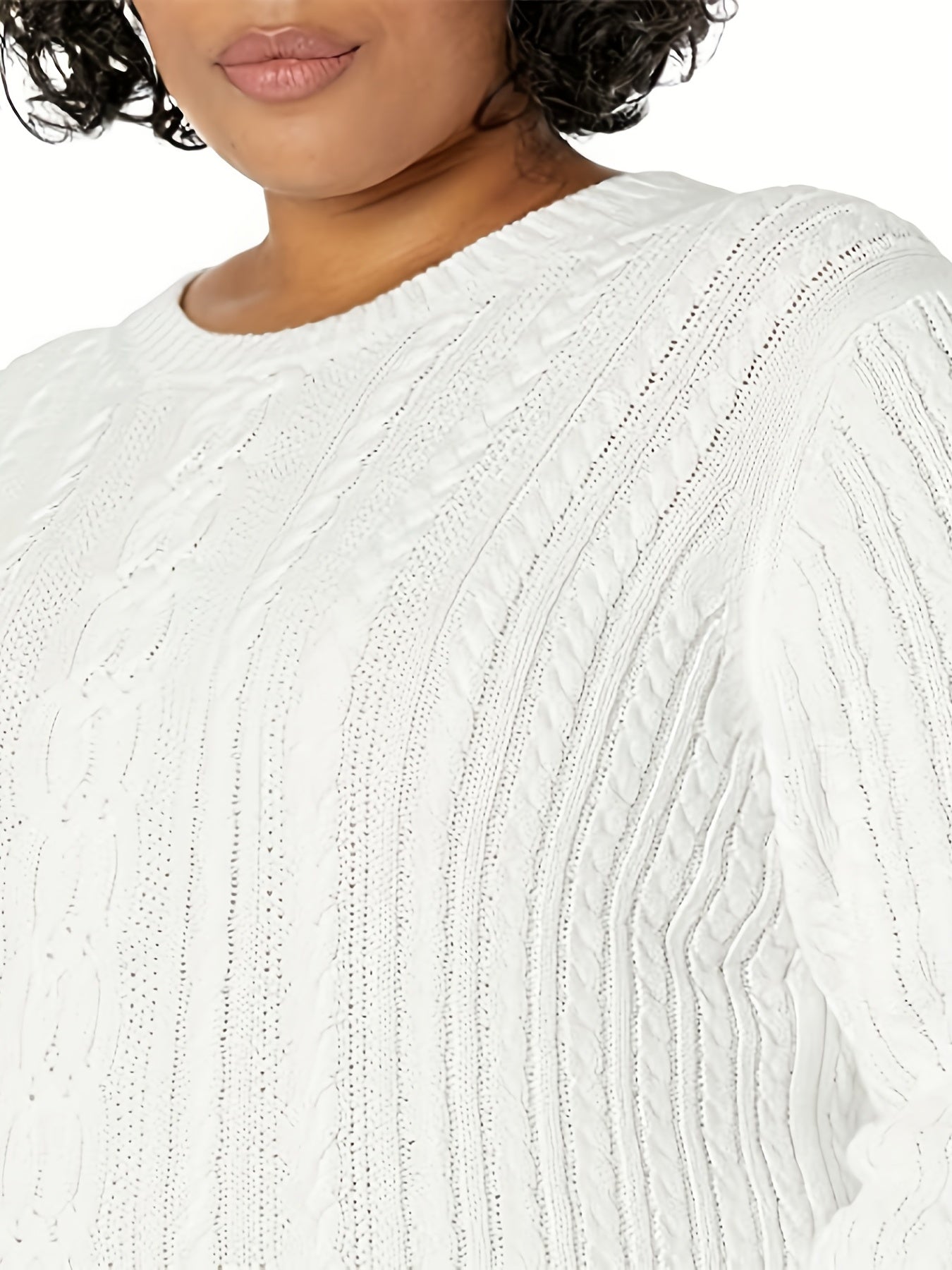 Solid Cable Knit Long Sleeve Sweater Crew Neck Pullover Jumper