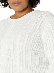 Solid Cable Knit Long Sleeve Sweater Crew Neck Pullover Jumper