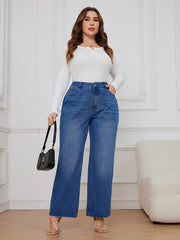 Solid Button Fly High Rise Wide Leg Jeans