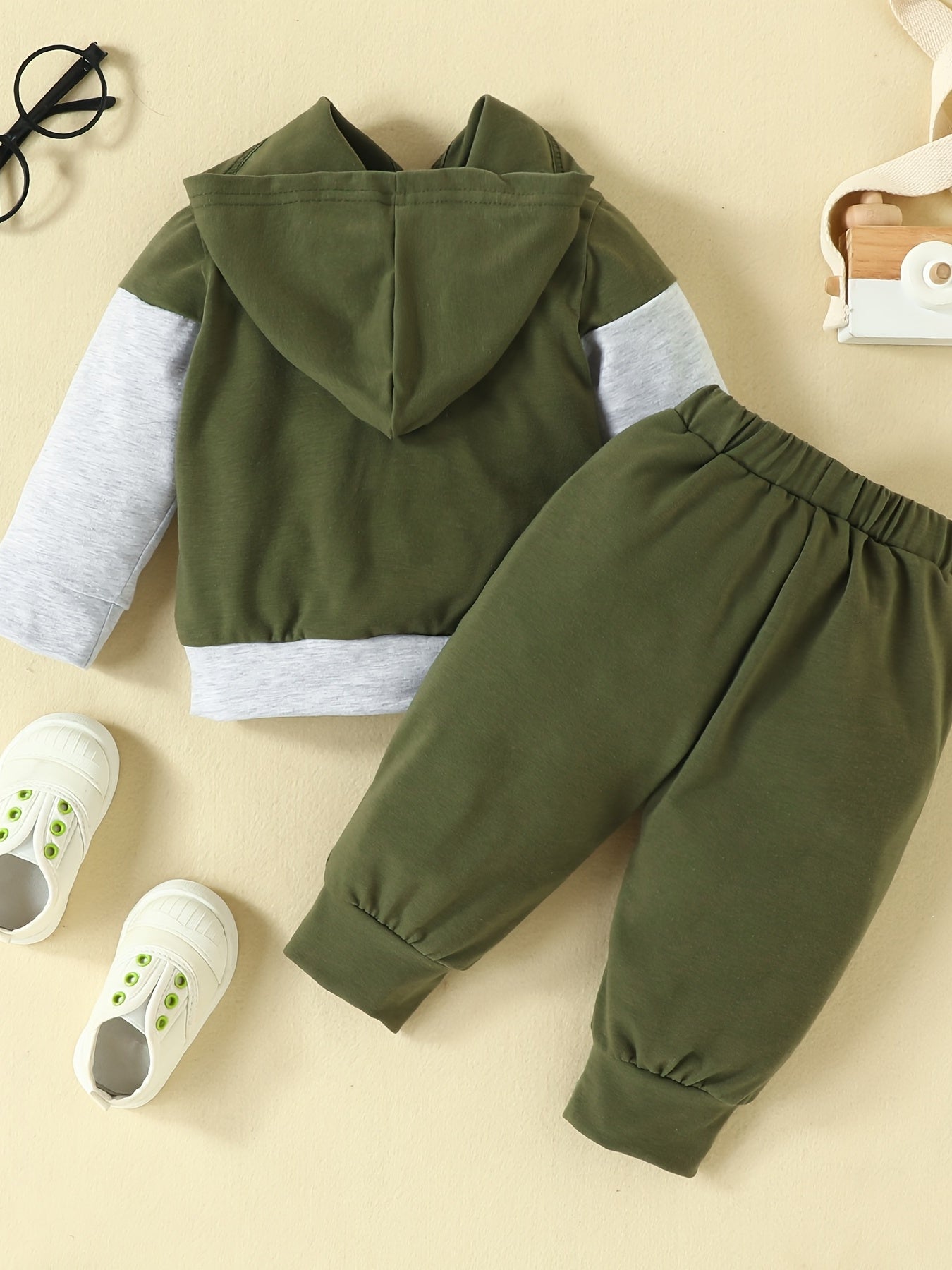 2pcs Infant Block Hoodie Letter Print Sweatshirt & Pant Set