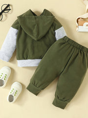 2pcs Infant Block Hoodie Letter Print Sweatshirt & Pant Set