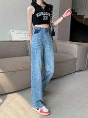 High Waist Wide Leg Jeans Contrast Pockets