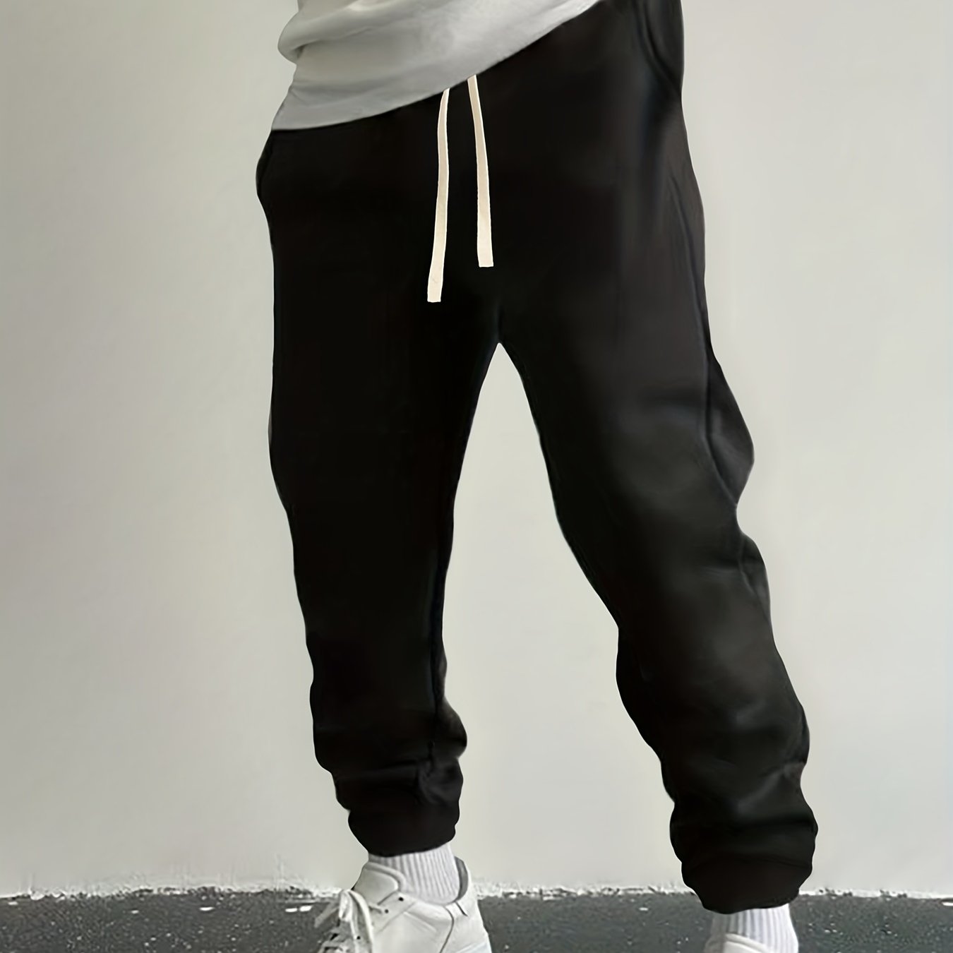 Solid Drawstring Sweatpants Loose Fit Men's Casual Joggers