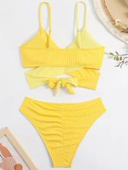 Colorblock Rib Knit Bikini Sets V Neck High Cut High Stretch Two Pieces Swimsuit