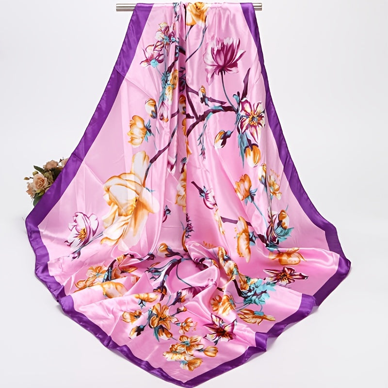 Floral Print Silk Scarf Warm Shawl For Women