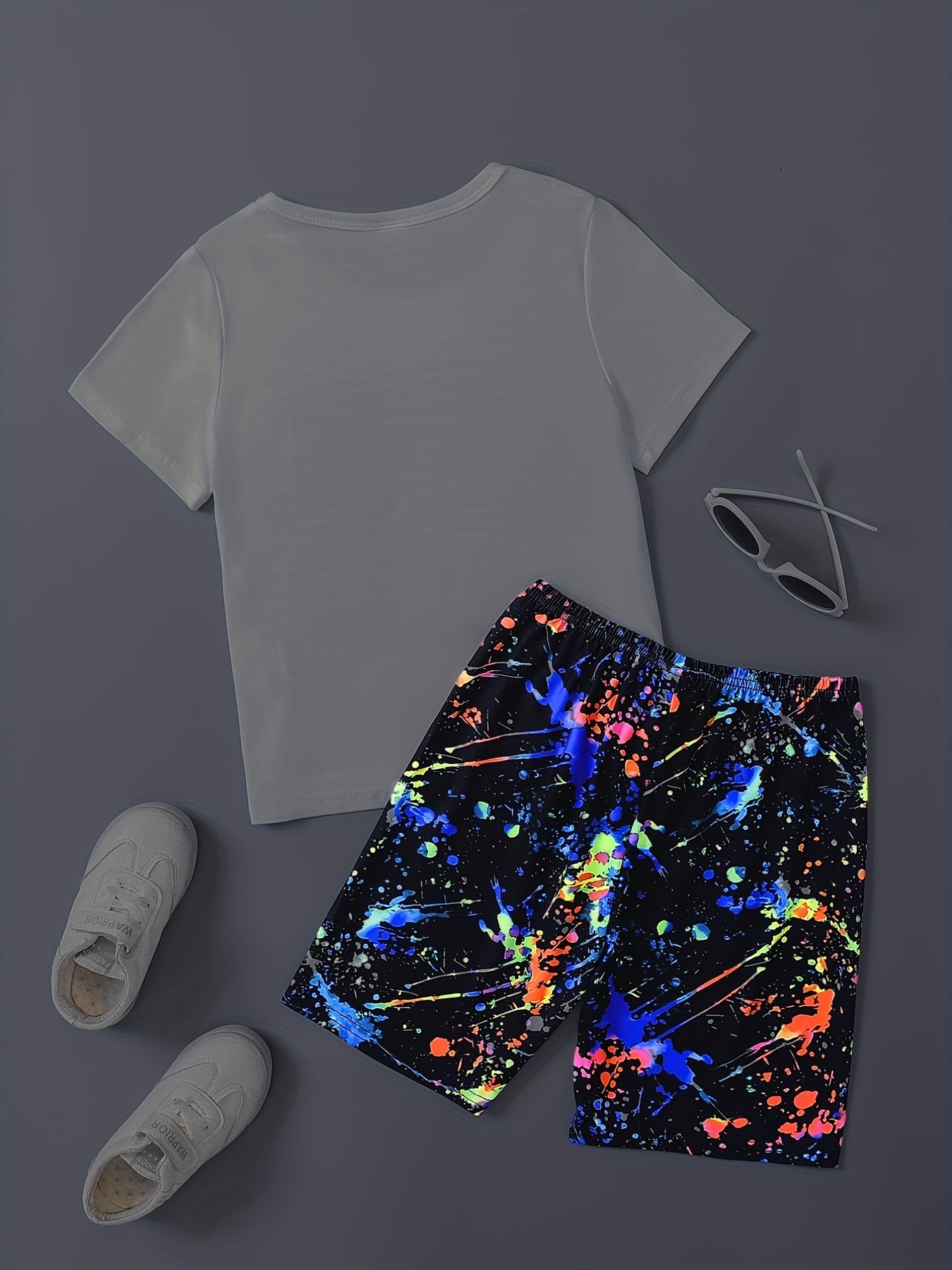 Boys Graffiti Print T-shirt & Shorts Set - Summer Casual
