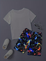 Boys Graffiti Print T-shirt & Shorts Set - Summer Casual