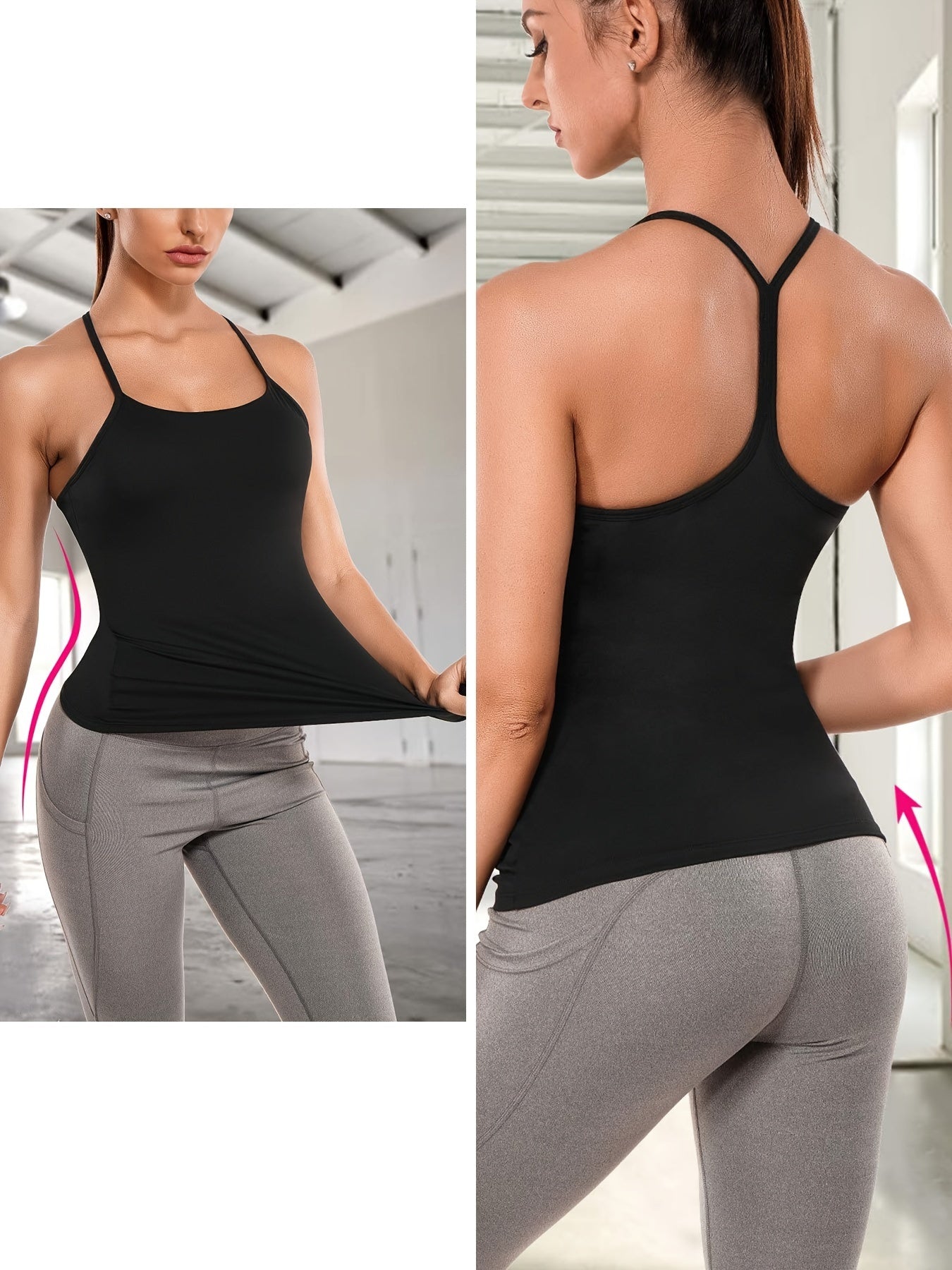 Tank Top w/Built-In Bra Racerback Running Sports Cami