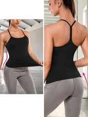 Tank Top w/Built-In Bra Racerback Running Sports Cami