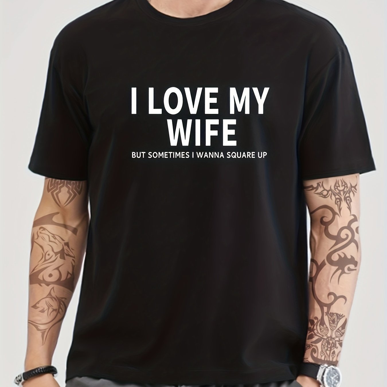 Solid Cotton I Love My Wife Print Men's Graphic Crew Neck Tshirt