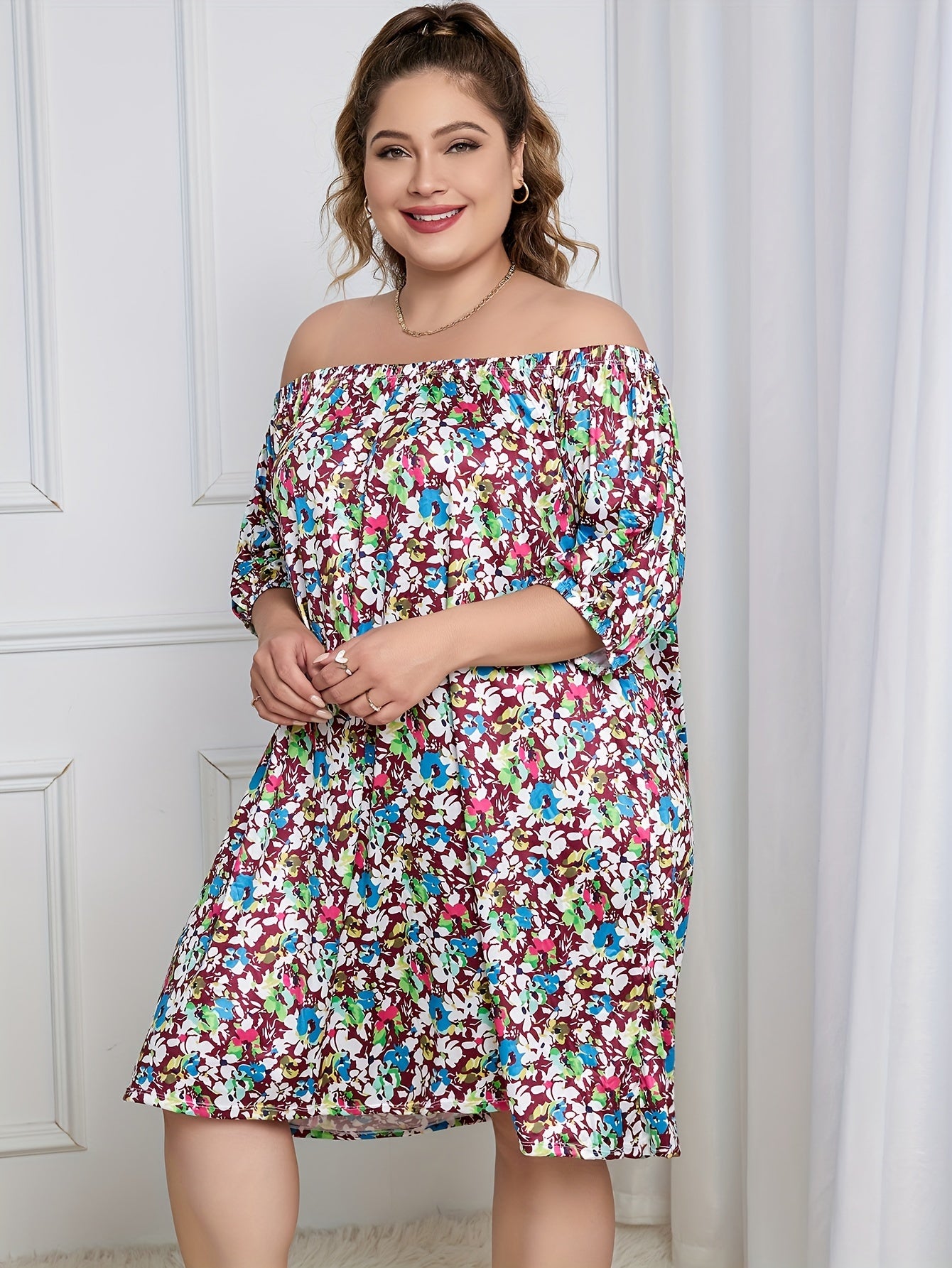 Floral Print Off-Shoulder Loungewear Dress