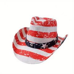 Graffiti Print Cowboy Hat Unisex Block Straw Jazz Hat Red Fedora Cap