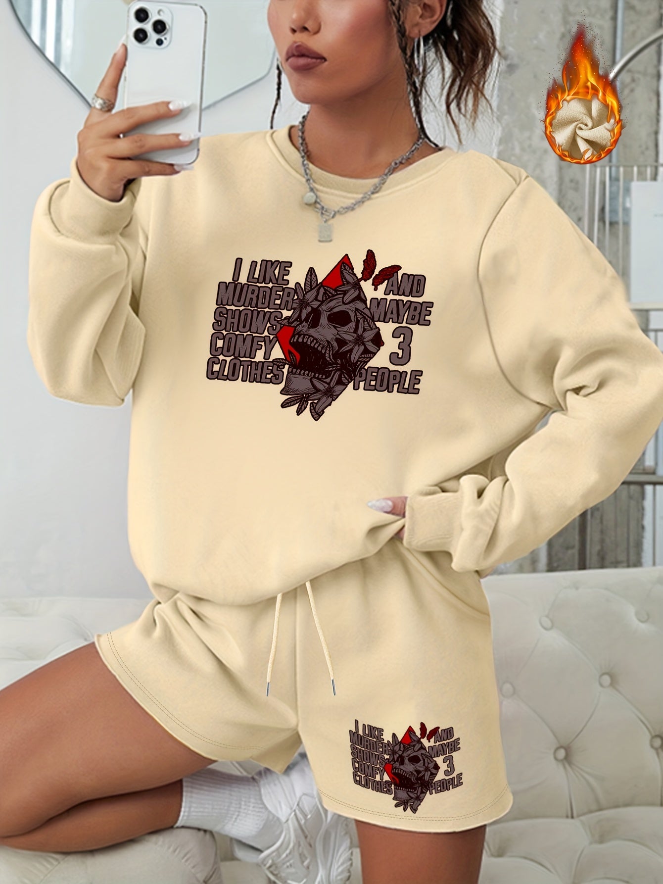Women's Plus Halloween Graphic Sweatshirt & Shorts Set