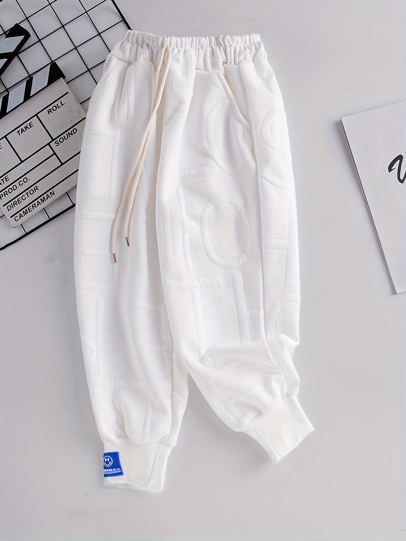 Boys Sweatpants Alphabet Texture Drawstring Elastic Waist Trousers