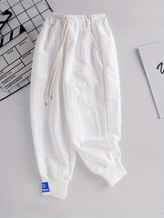 Boys Sweatpants Alphabet Texture Drawstring Elastic Waist Trousers
