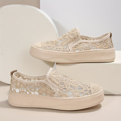 Women's Mesh Panel Slip-On Sneakers with Thick Bottom Shallow Mouth