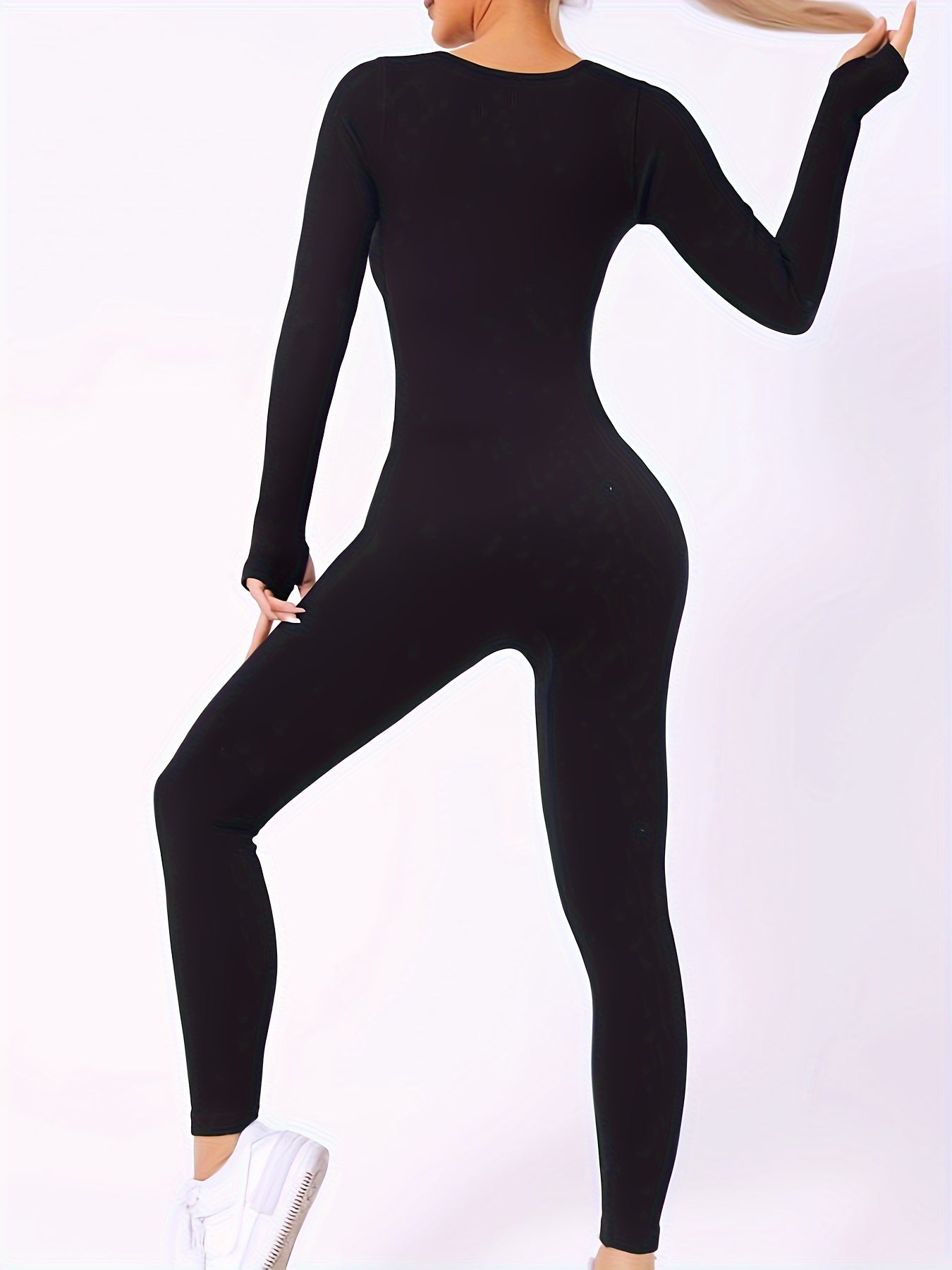 Long Sleeve Quick Drying Jumpsuit Solid Ribbed Sports Yoga Jumpsuit