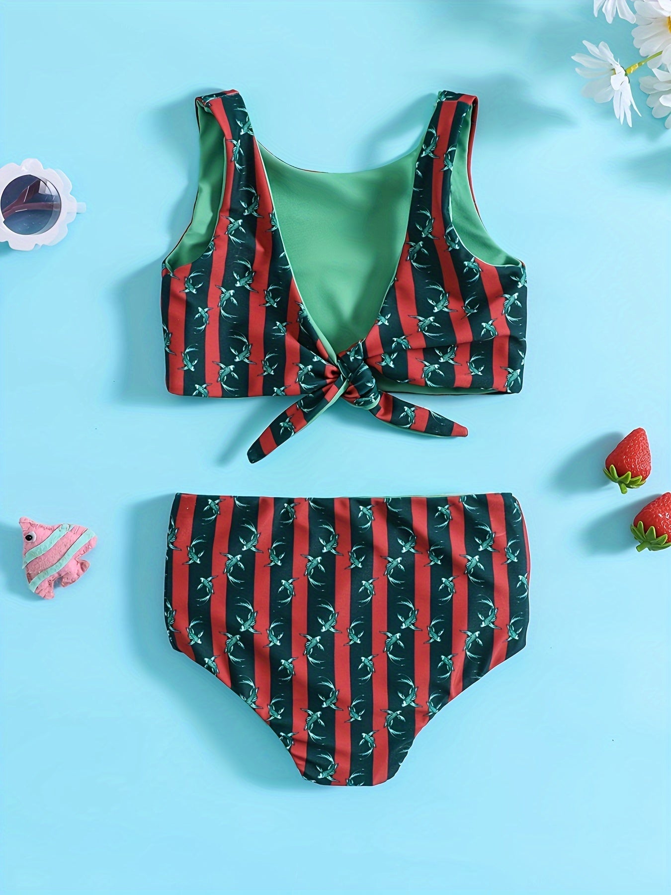 2pcs Heart Graphic Girls Bikini Swimsuit Set Beach Vacation Gift