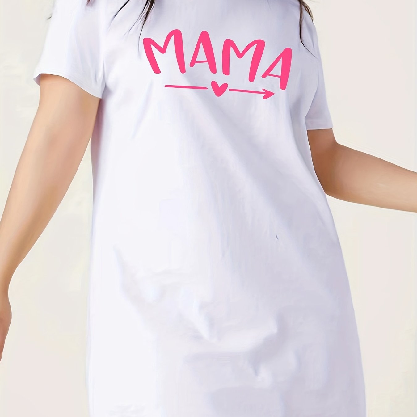 Letter & Heart Print Lounge Dress Round Neck Tee Nightdress