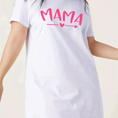 Letter & Heart Print Lounge Dress Round Neck Tee Nightdress