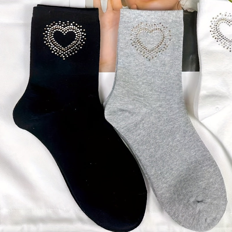 Heart Rhinestone Mid Tube Socks Women's Stockings
