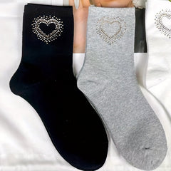 Heart Rhinestone Mid Tube Socks Women's Stockings