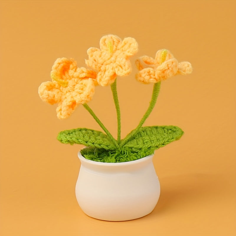 Hand Knitted Forget me not Small Potted Plant Crochet Simulation
