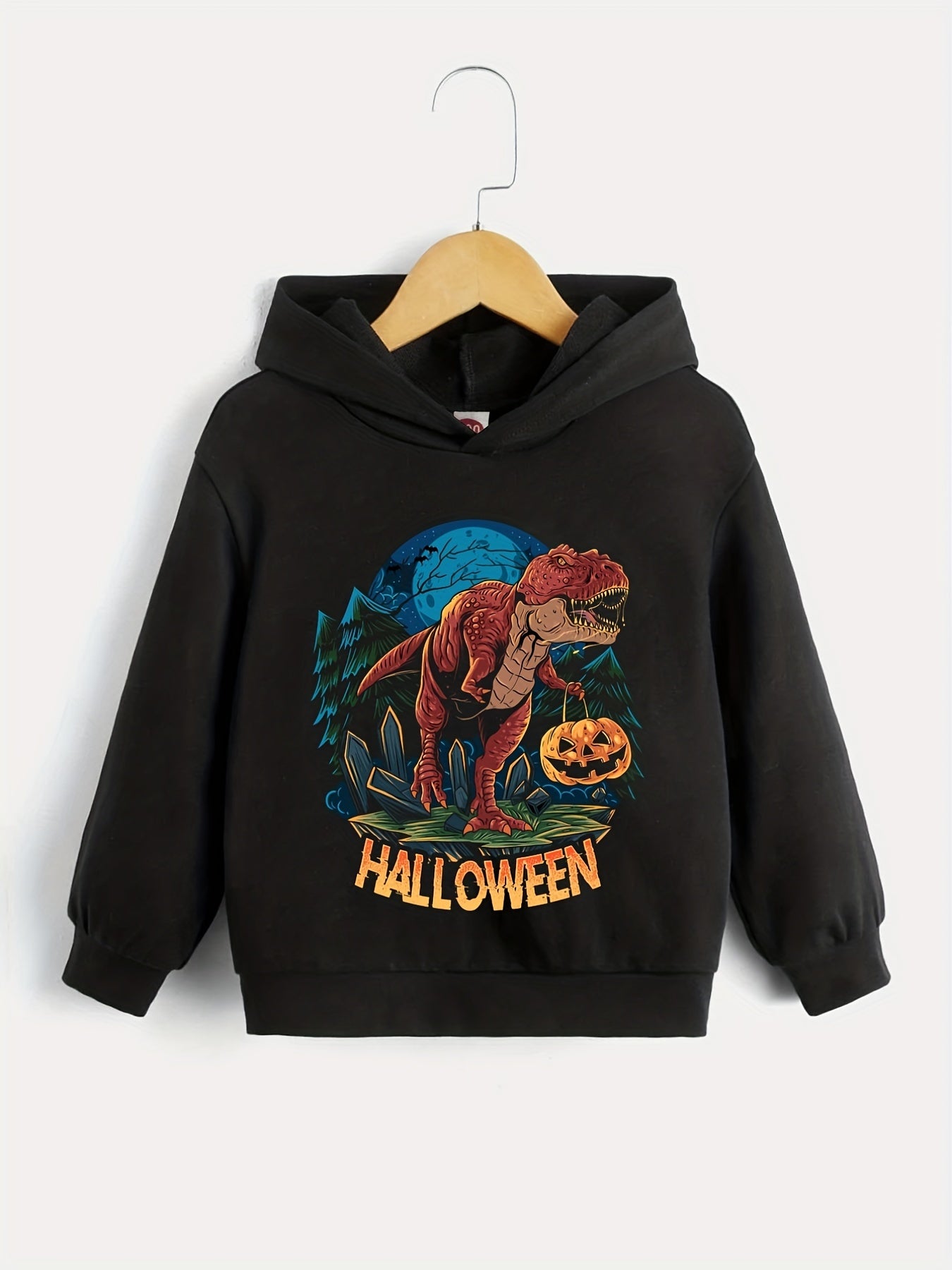 Boys Halloween Party Pumpkin Dinosaur Hooded Sweatshirt