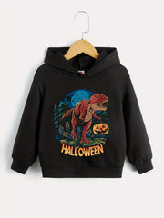 Boys Halloween Party Pumpkin Dinosaur Hooded Sweatshirt